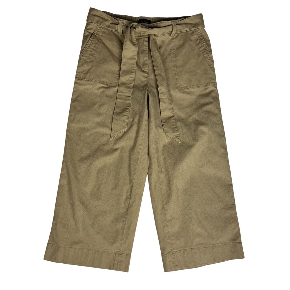 Talbots Cotton Crop Pants Wide Leg Size 4P (30x21) Tan Belted